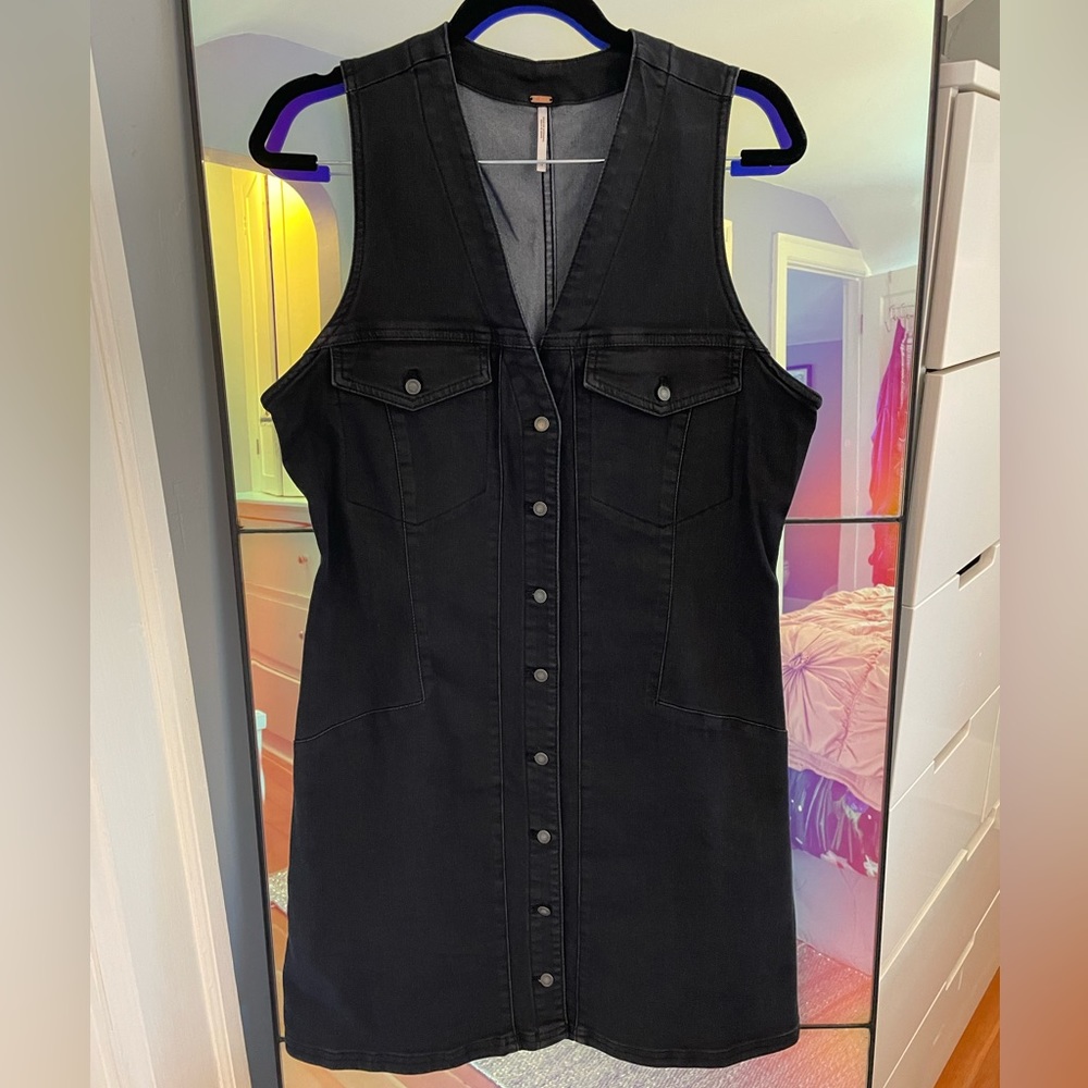 EUC Free People Black Denim Dress - Picture 3 of 7
